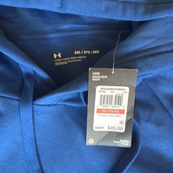 NWT!  Under Armour Men's Rival Royal Blue Hoodie, size 3x - Picture 5 of 7